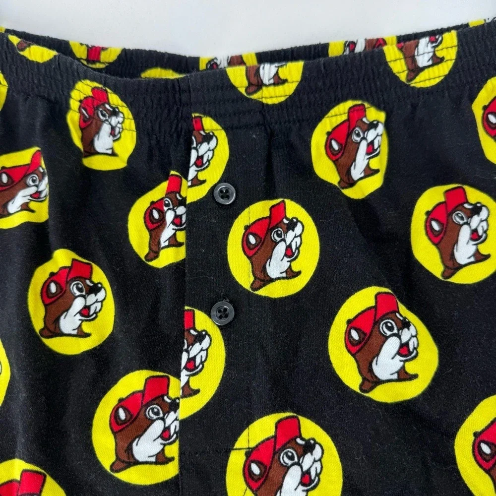 Buc-ee's Mens Beaver Logo Print Knit Boxer Shorts Black Yellow‎ 2XL Button Fly